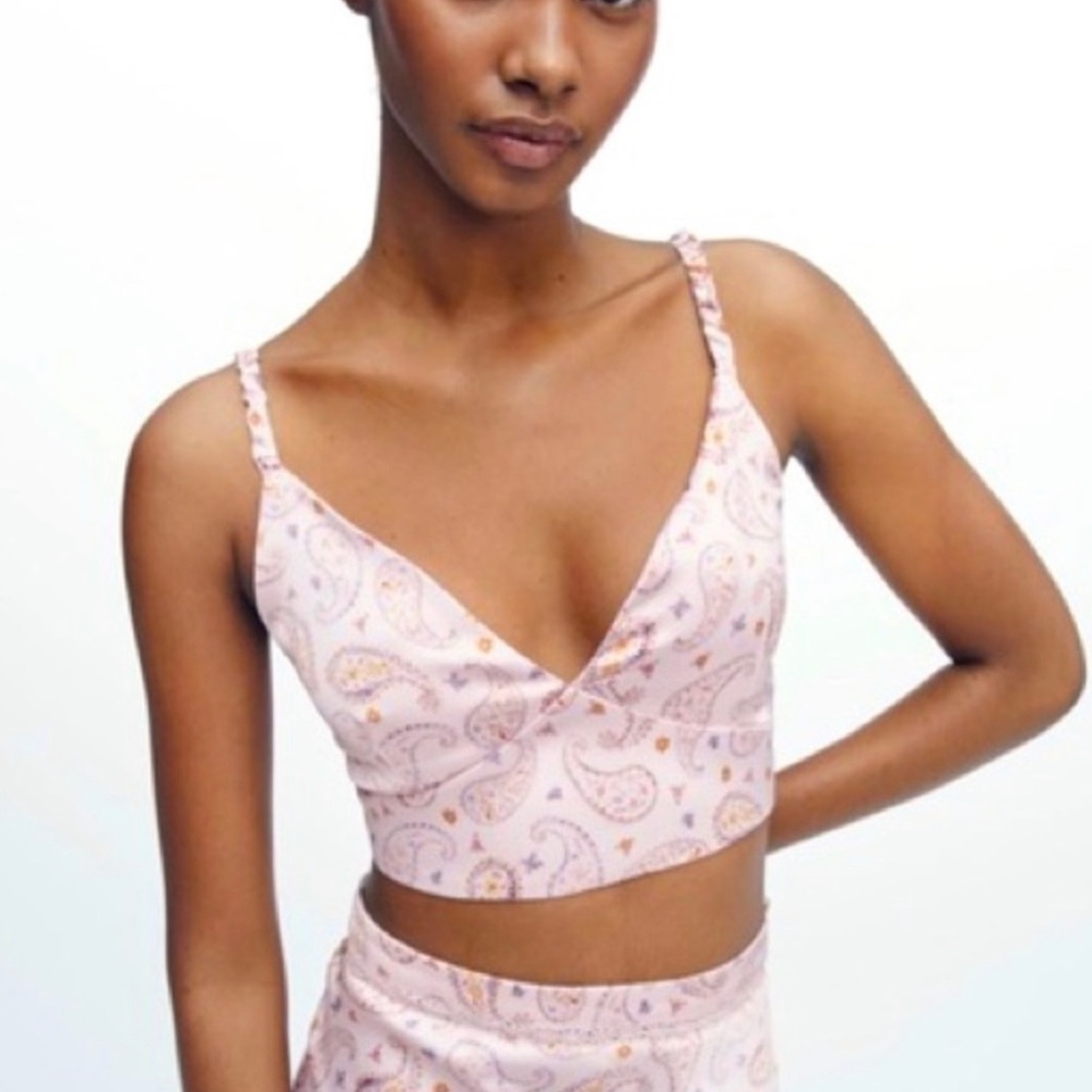 Zara pink satin effect crop top